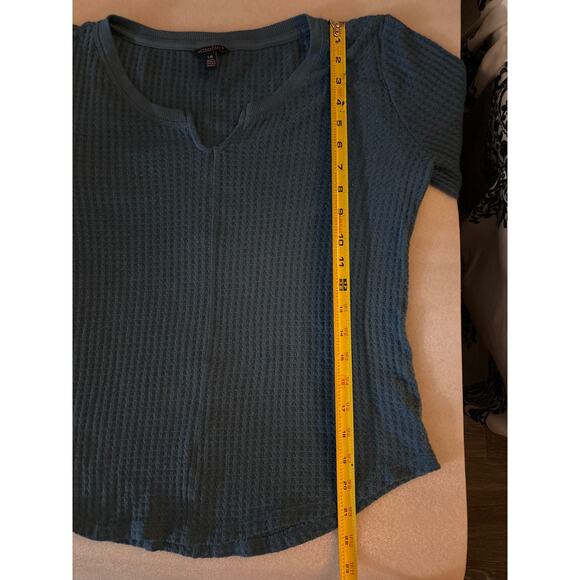 Aeropostale Waffle Knit Thermal Long Sleeve Tee L Turquoise Cabincore Classic - Picture 6 of 11